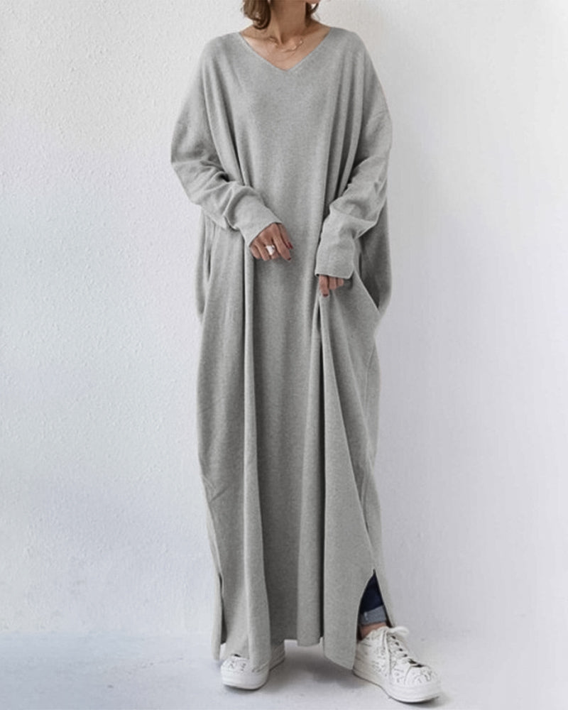 Eveluna - Stilvolles Langärmliges V-Ausschnitt Kleid