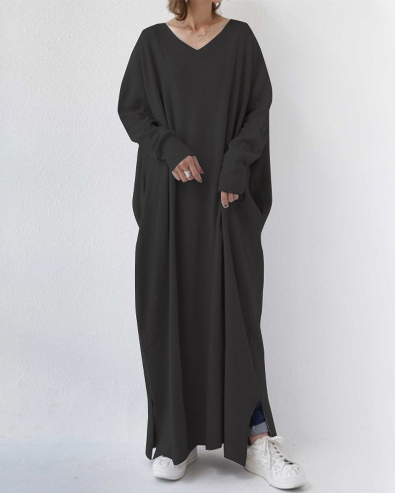 Eveluna - Stilvolles Langärmliges V-Ausschnitt Kleid
