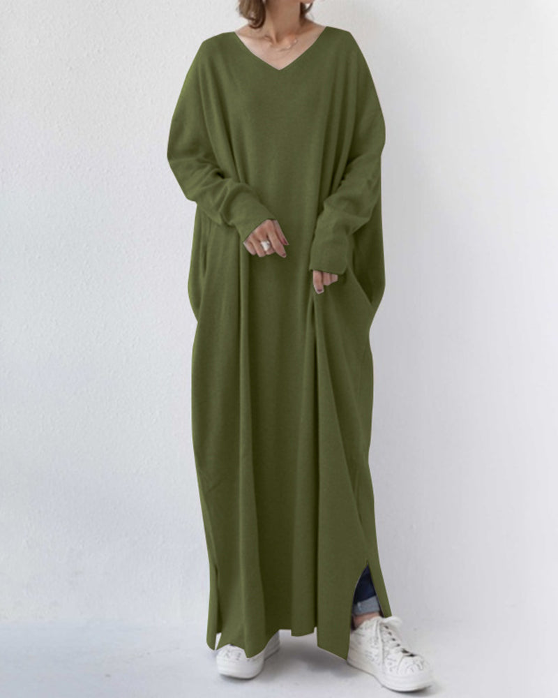 Eveluna - Stilvolles Langärmliges V-Ausschnitt Kleid