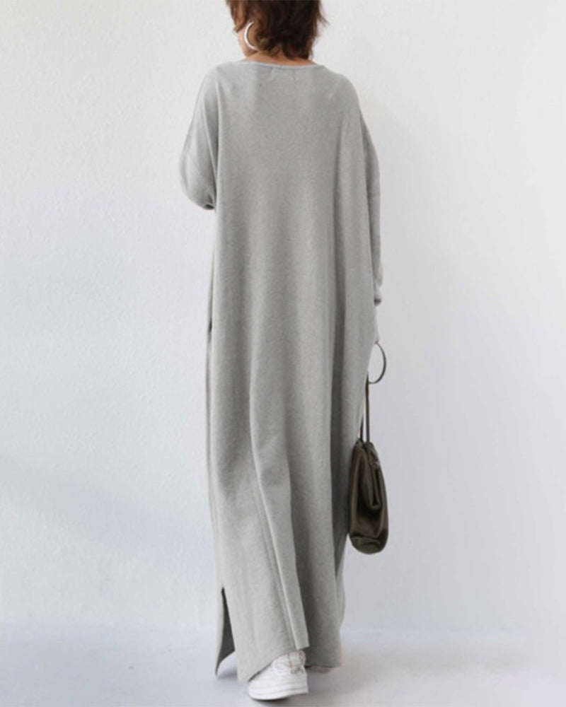 Eveluna - Stilvolles Langärmliges V-Ausschnitt Kleid