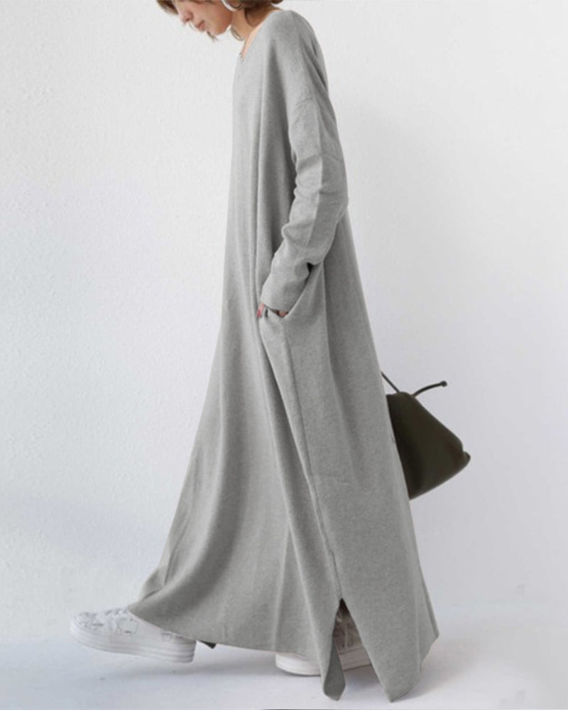 Eveluna - Stilvolles Langärmliges V-Ausschnitt Kleid