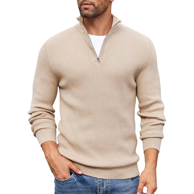 Apexium | Rippstrick Zip-Up Kragenpullover für Männer