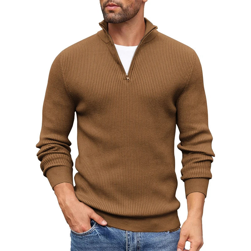 Apexium | Rippstrick Zip-Up Kragenpullover für Männer