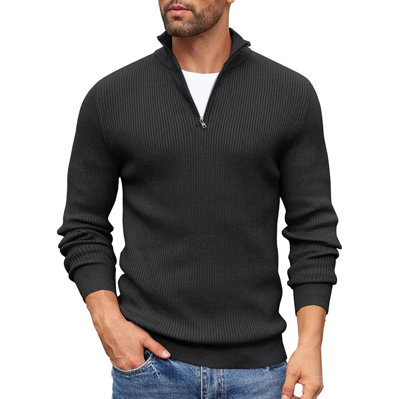 Apexium | Rippstrick Zip-Up Kragenpullover für Männer