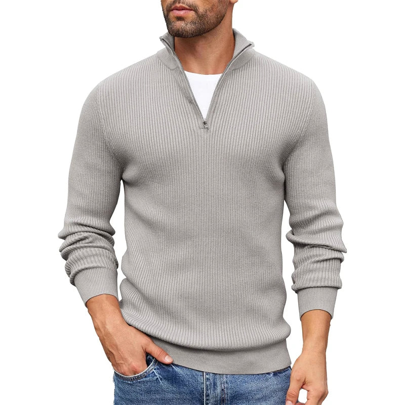 Apexium | Rippstrick Zip-Up Kragenpullover für Männer