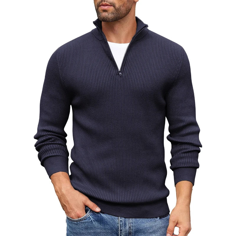 Apexium | Rippstrick Zip-Up Kragenpullover für Männer