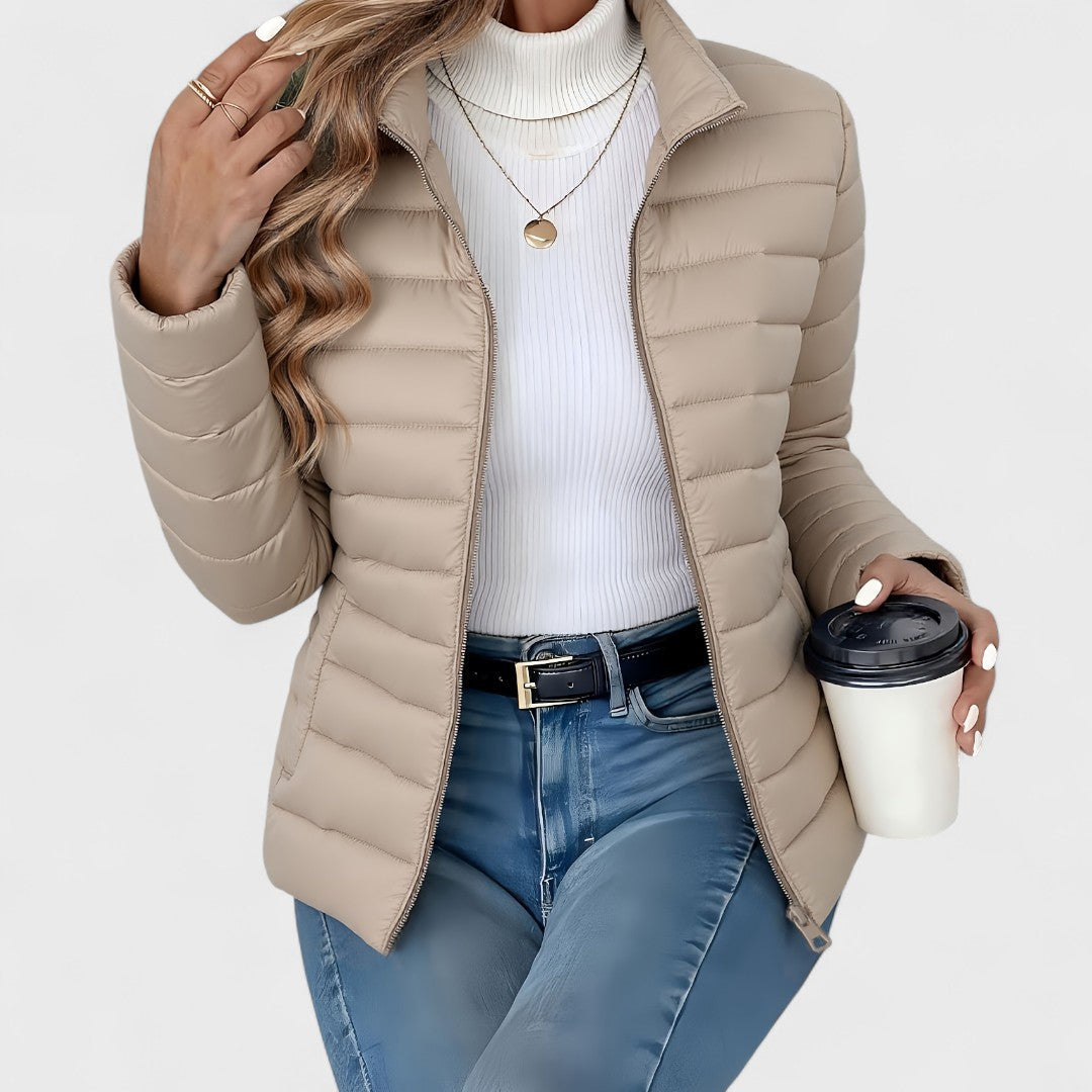 Aurelia – Elegante Lange Jacke mit Hohem Kragen