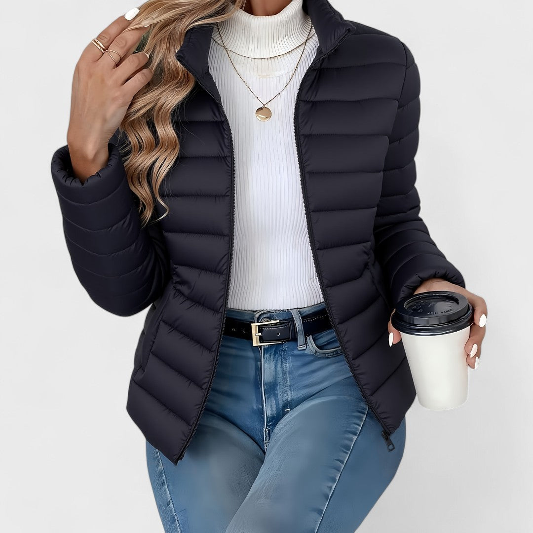 Aurelia – Elegante Lange Jacke mit Hohem Kragen