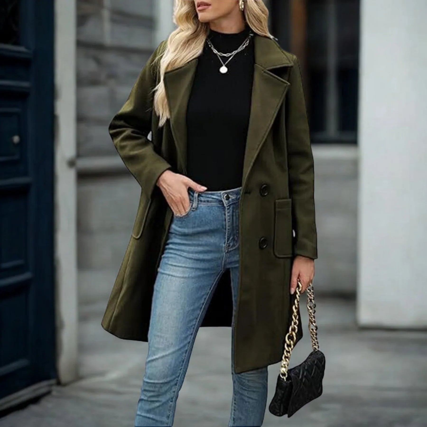 Liora | Lässig Mid-Längs Knopf Offene Vorderjacke