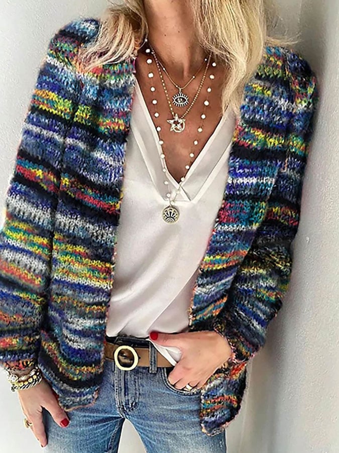 Amelia - Frauen Multicolor Streifen Cardigan