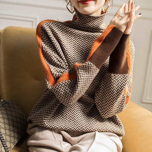 Alvera | Pullover mit hohem Kragen und markanten Kontraststreifen