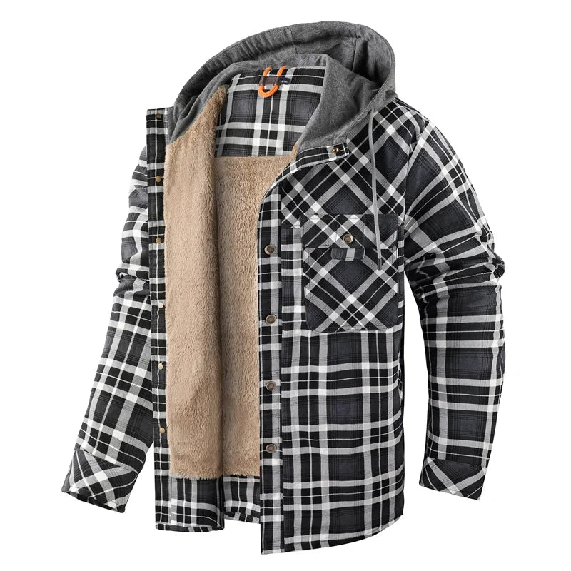 Kingswell™ | Karierte Fleece-Lined Kapuzenhemdjacke für Männer