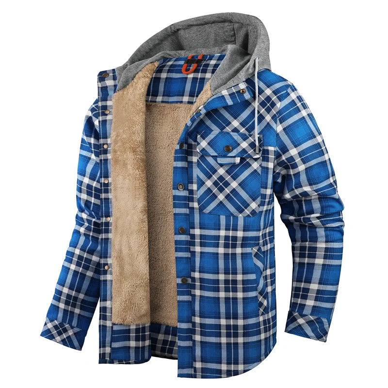 Kingswell™ | Karierte Fleece-Lined Kapuzenhemdjacke für Männer