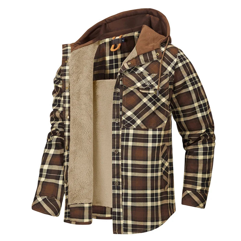 Kingswell™ | Karierte Fleece-Lined Kapuzenhemdjacke für Männer