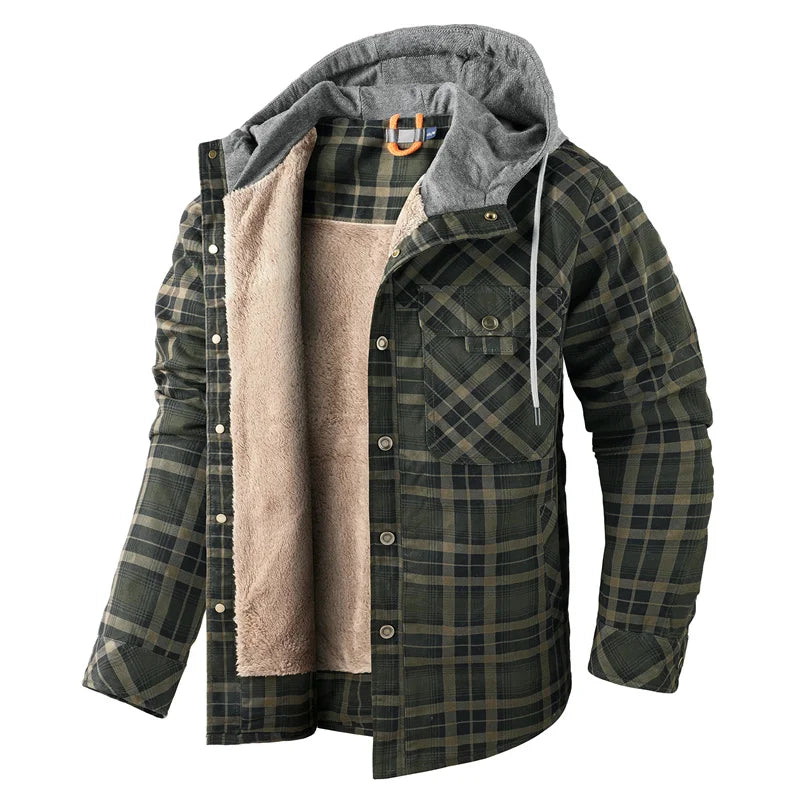 Kingswell™ | Karierte Fleece-Lined Kapuzenhemdjacke für Männer