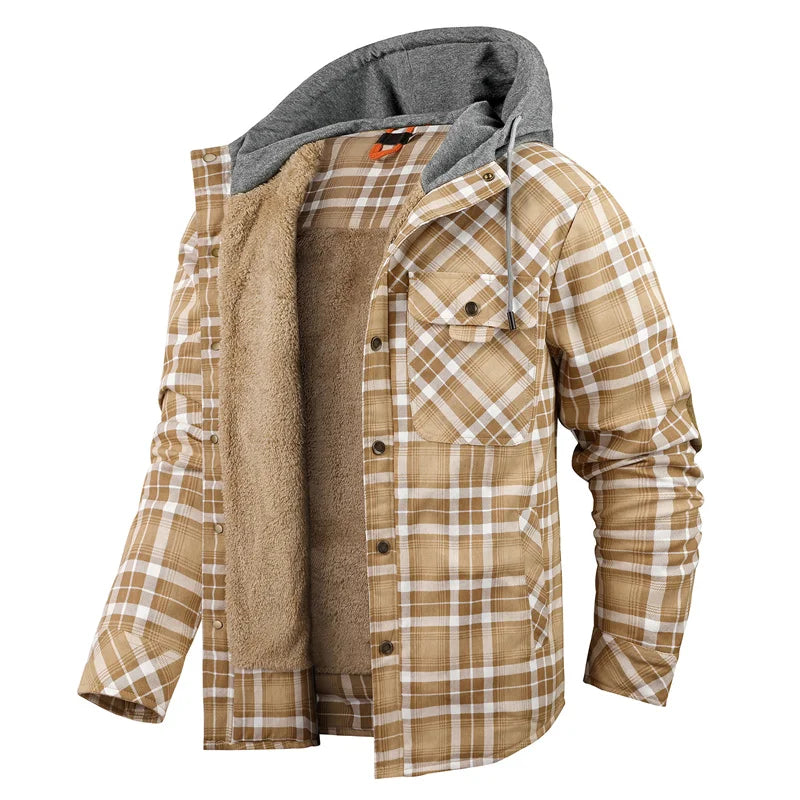 Kingswell™ | Karierte Fleece-Lined Kapuzenhemdjacke für Männer