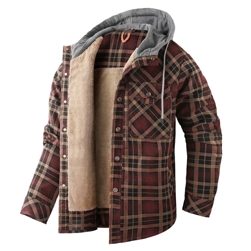 Kingswell™ | Karierte Fleece-Lined Kapuzenhemdjacke für Männer
