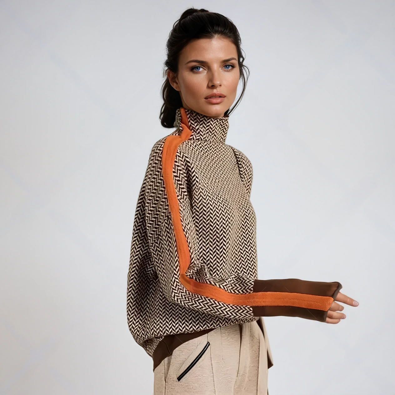 Alvera | Pullover mit hohem Kragen und markanten Kontraststreifen