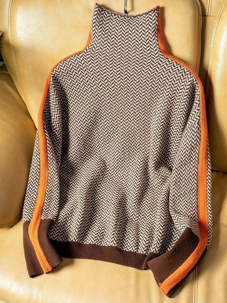 Alvera | Pullover mit hohem Kragen und markanten Kontraststreifen
